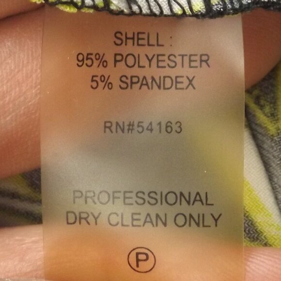 CALVIN KLEIN Dress, 12, Geometric, Half sleeve, Sash/Belt, Chartreuse/Black - Picture 11 of 11